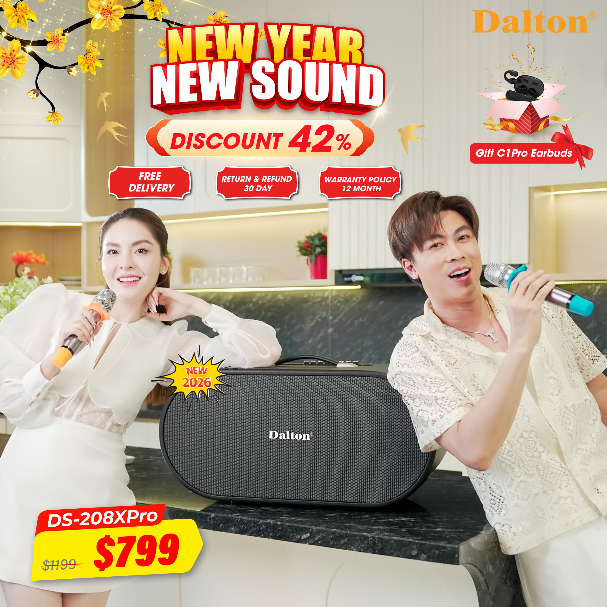 Loa Karaoke DS-208Xpro + Free C1Pro Earbuds