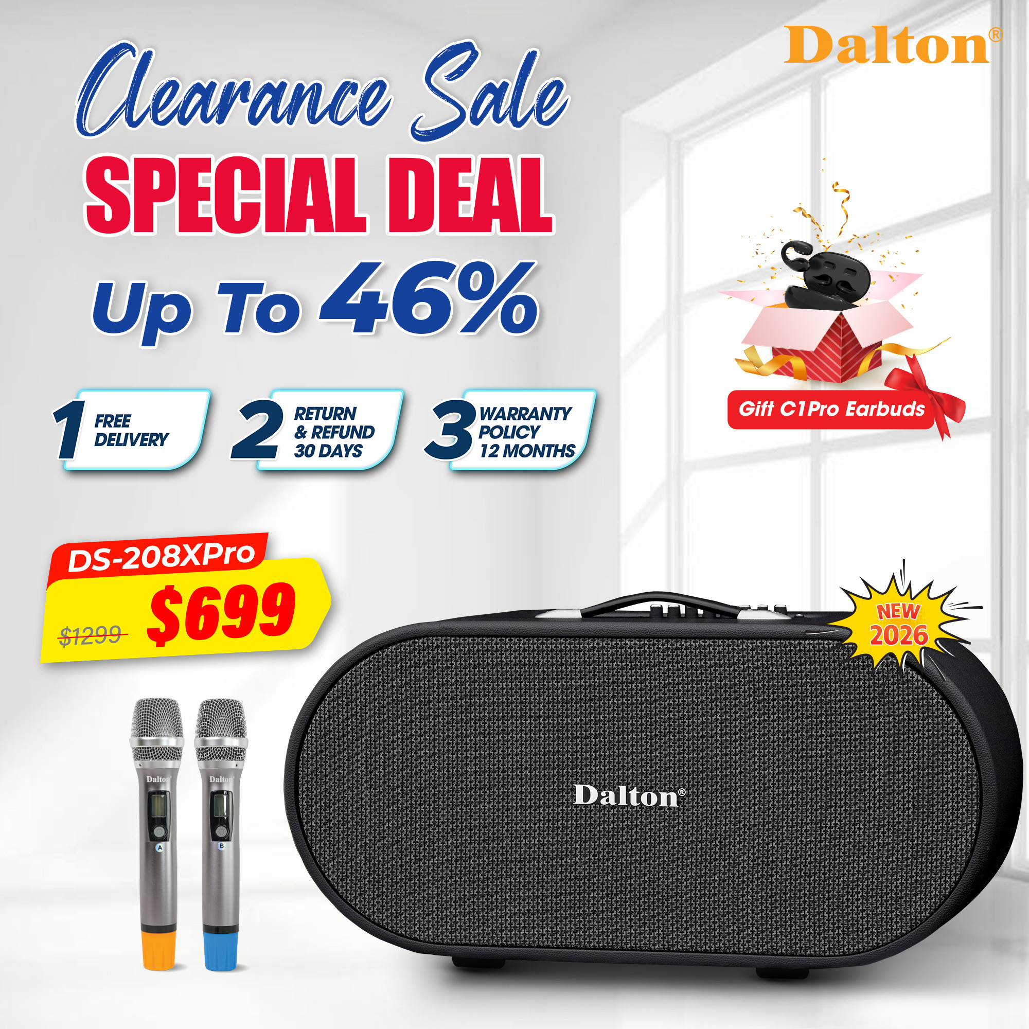 Loa Karaoke DS-208Xpro + Free C1Pro Earbuds