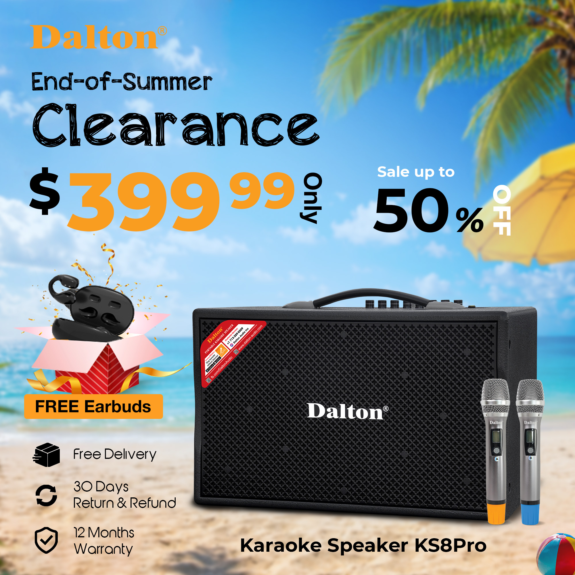 KS8Pro Karaoke Speaker + C1Pro Earbuds Free (250 Watts RMS)