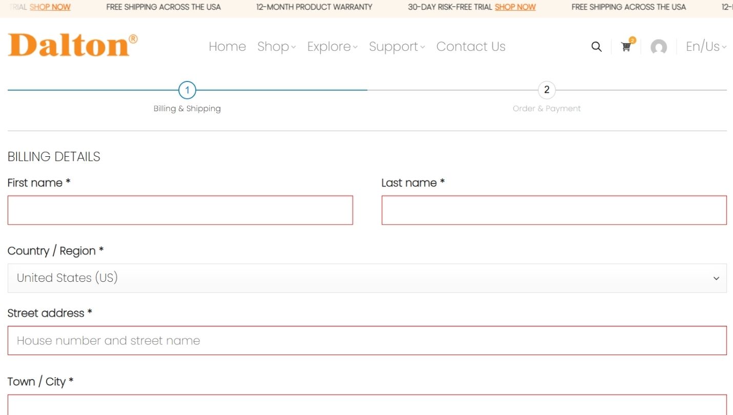 Enter Billing and Shipping Information